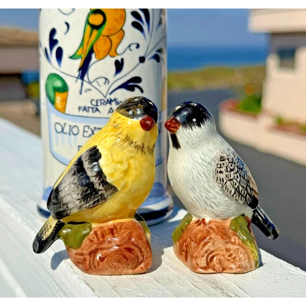 Italian Ceramic Olive Oil Bottle Set‎ Bird Figurines Kitchen Decor Hand Painted